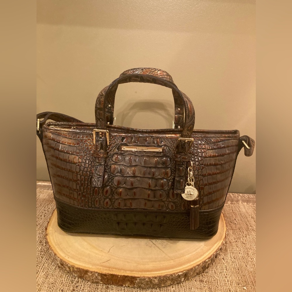 BRAHMIN MINI ASHER 2 Tone Melbourne‎ LEATHER SATCHEL CROSSBODY BAG Tassel Purse - Picture 3 of 13